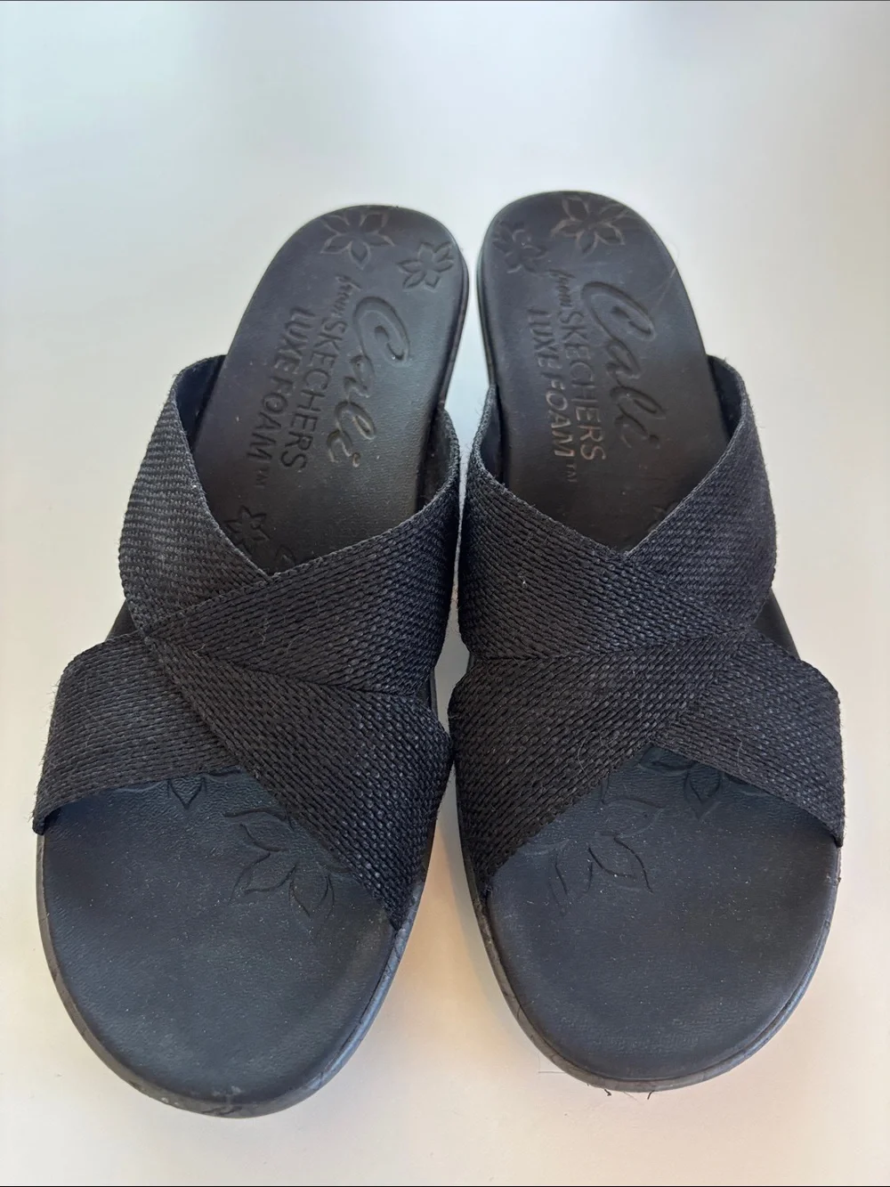 Skechers Black Crisscross Wedge Sandals
